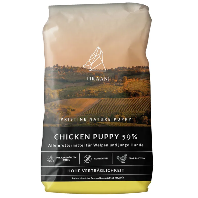 Letzte Chance Sparpaket 2 x 400 g Tikaani Puppy Chicken 59 % Hunde Trockenfutter